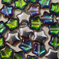 Star Beads (Звездочки) - Бусины чешские стеклянные 12мм, 26601 - хрусталь полупрозрачный зеленый морской (6шт)