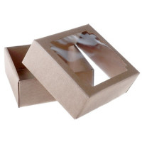 Коробка сборная БУРАЯ 14,5х14,5х6 см без печати крышка-дно с окном, 1 шт