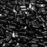 Brick Beads (Кирпичи) - Бусины чешские стеклянные двухдырчатые прямоугольники 3х6мм, 23980 - черный непрозрачный (50 шт)