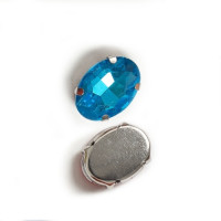 Страз в цапах (оправе) стеклянный ОВАЛ 13х18 мм - голубая бирюза №12 - 1шт. пришивной