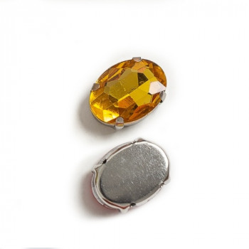 Страз в цапах (оправе) стеклянный ОВАЛ 13х18 мм - золото №14 - 1шт. пришивной