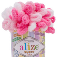 Пряжа Puffy Color (Пуффи колор), ALIZE (Турция), 9,2м, 100гр, 100% микрополиэстер, 6383 - бело-розовый