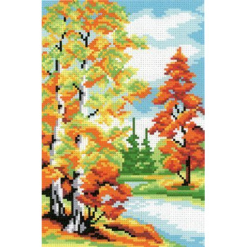 Канва для вышивания с нанесенным рисунком-схемой МП Студия СК-042 Осенний лес 21х30 см (рисунок 14х21 см)