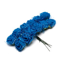 Розочки на проволоке 2 см, букет 12 роз, фоамиран - (синий) С СЕТОЧКОЙ SF-043