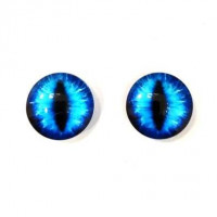 Глаза круглые стеклянные клеевые 12мм (узкий зрачок, кошачьи, драконьи) - Голубой, 1 пара