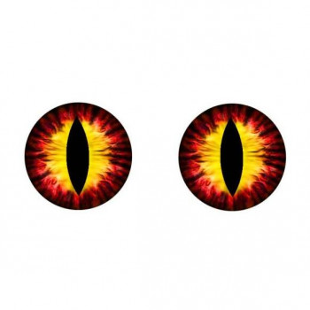 Глаза круглые стеклянные клеевые 14мм (узкий зрачок, драконьи, кошачьи) - Оранжевый, 1пара