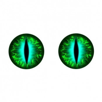 Глаза круглые стеклянные клеевые 14мм (узкий зрачок, драконьи, кошачьи) - Зеленый, 1пара