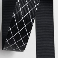 Лента репсовая 25мм с рисунком Ромб - Черная с белой сеткой, 1 м