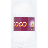 Пряжа COCO (КОКО), Vita Cotton (Индия), 240м, 50гр, 100% мерсеризованный хлопок, 3851 - Белый