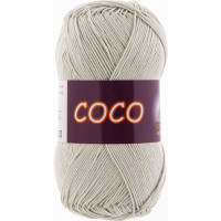 Пряжа COCO (КОКО), Vita Cotton (Индия), 240м, 50гр, 100% мерсеризованный хлопок, 3887 - Светло-серый