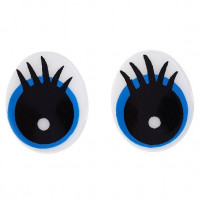 Глаза винтовые с заглушками (безопасные) 18,5х15 мм с рис. ресничками, цвет голубой, овальные, 1 пара