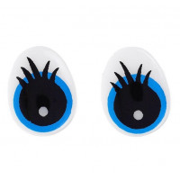 Глаза винтовые с заглушками (безопасные) 13х10 мм с рис. ресничками, цвет голубой, овальные, 1 пара