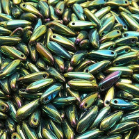 Dagger Beads (Лепестки) - Бусины чешские стеклянные 3х10мм, 21455 - зеленый ирис (25шт)
