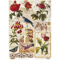 Рисовая бумага для декупажа Craft Premier Птички и цветочки А3, Арт. CP04198, 1 лист