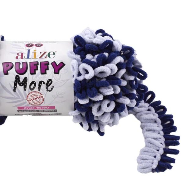 Пряжа Puffy More (Пуффи Море), ALIZE (Турция) 11,5м 150гр 100% микрополиэстер, 6279 - серый - темно-синий