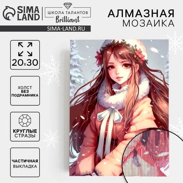 Алмазная мозаика с частичным заполнением НГ Снежная красавица 20*30 см на холсте